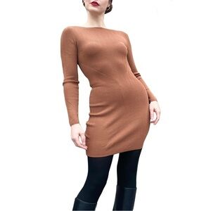 ASOS Open Corset Back Bodycon Long Sleeve Stretch Knit Sweater Mini Dress 8